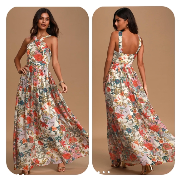 Lulus Dresses & Skirts - Lulu's Lilja Floral Print Maxi Dress Cream Multicolor Large